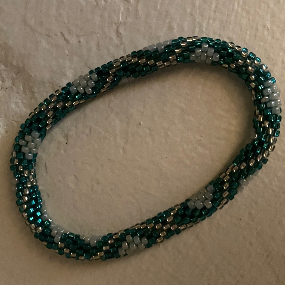 Teal & white woven bracelet